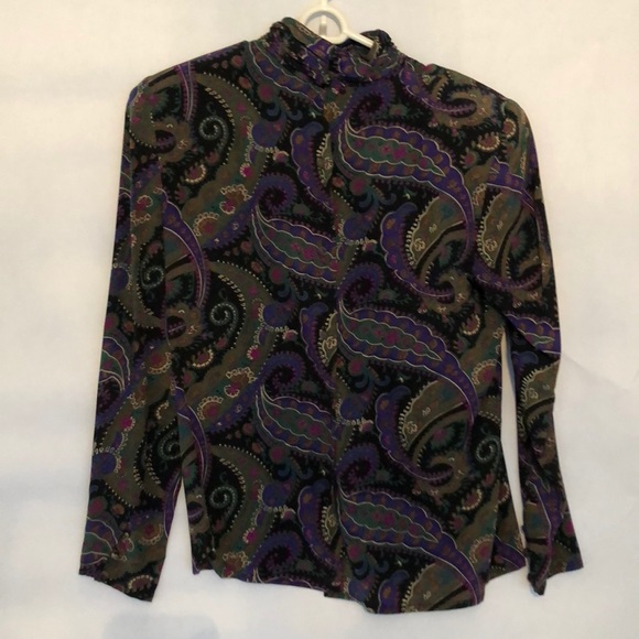 Francesca’s Damon Tops - Multi colored silk blouse with rounded collar